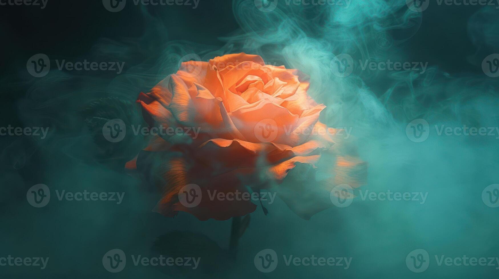A glowing rose surrounded by mist, creating a mystical and ethereal atmosphere. photo