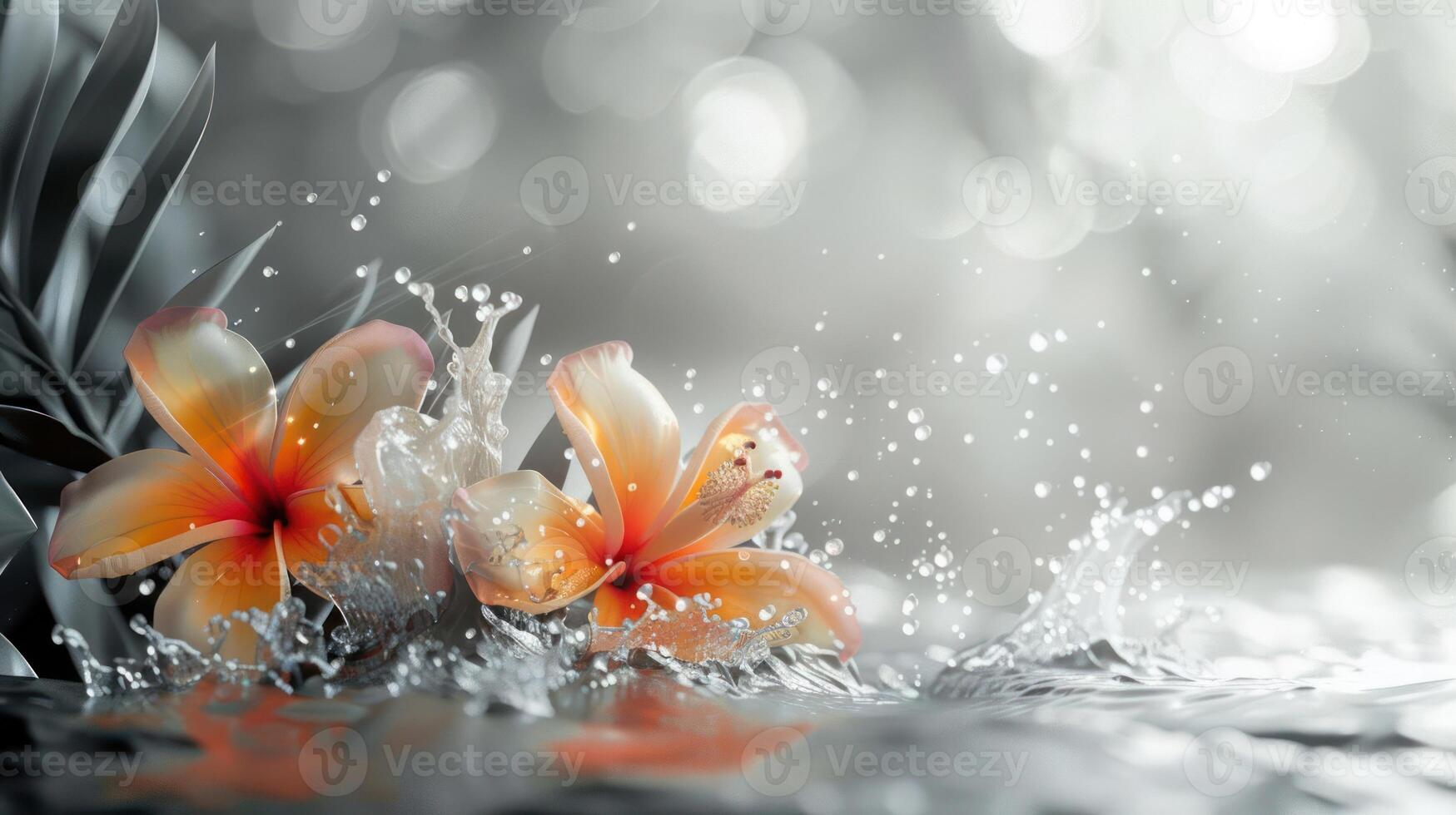 A serene image of flowers splashing in water, capturing nature's beauty and tranquility. photo