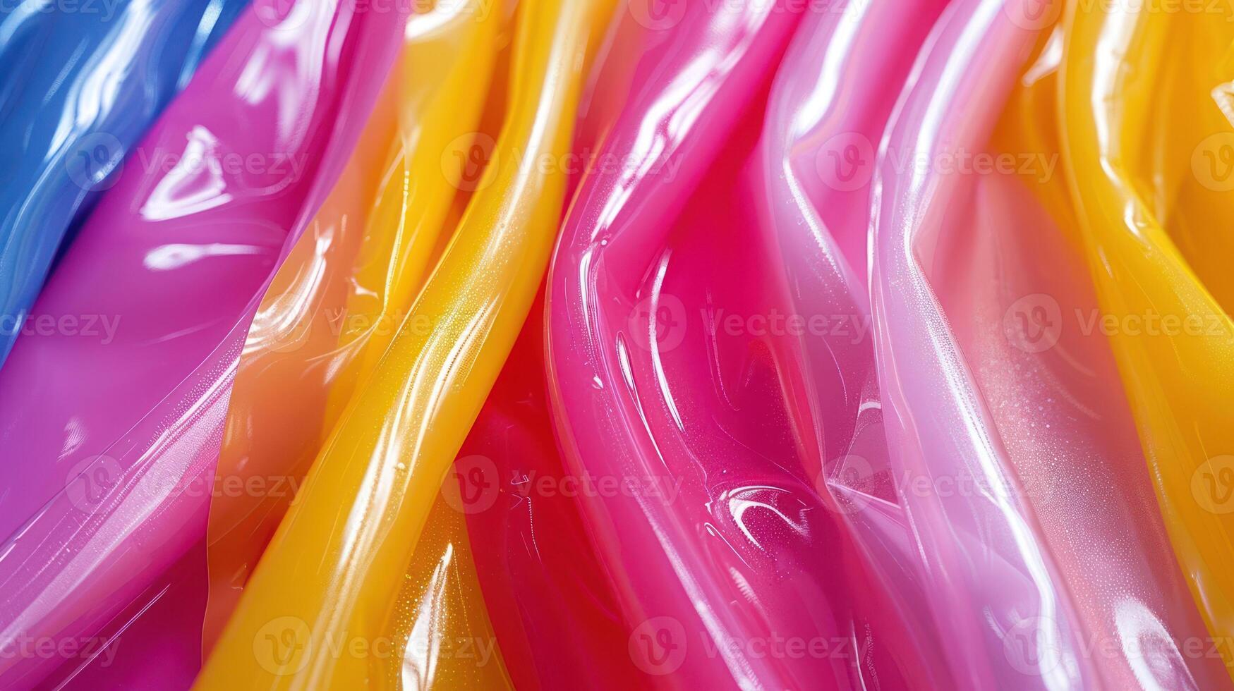 Colorful, glossy waves of plastic material create a vibrant, abstract visual texture. photo