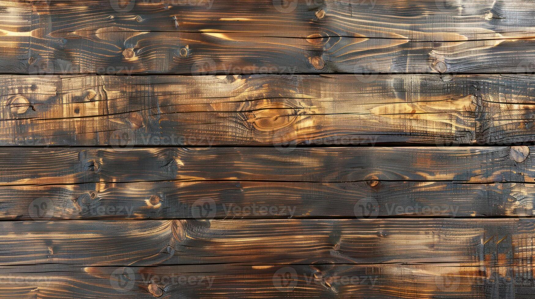 A close-up view of dark, burned wooden planks with a rich texture. photo