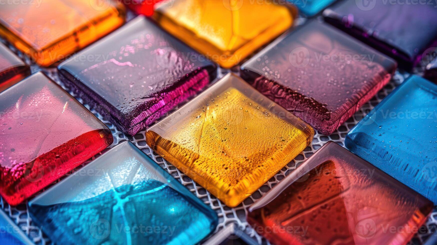 Colorful gel squares arranged in a grid, showcasing vibrant hues and textures. photo