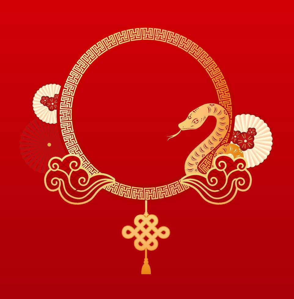 Chinese new year greeting with snake and fan vector