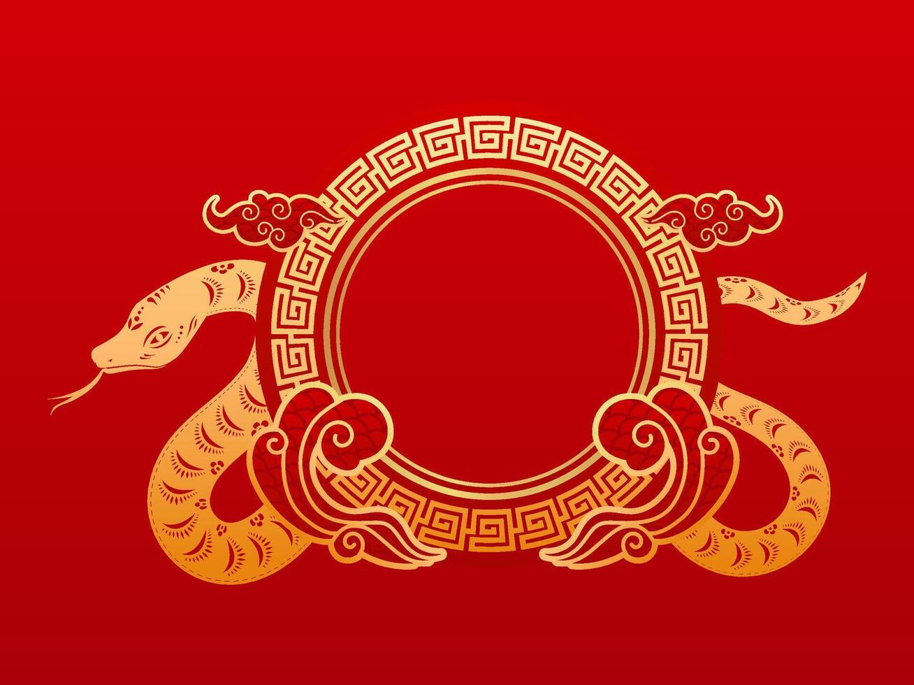 Chinese new year snake and frame on red background vector