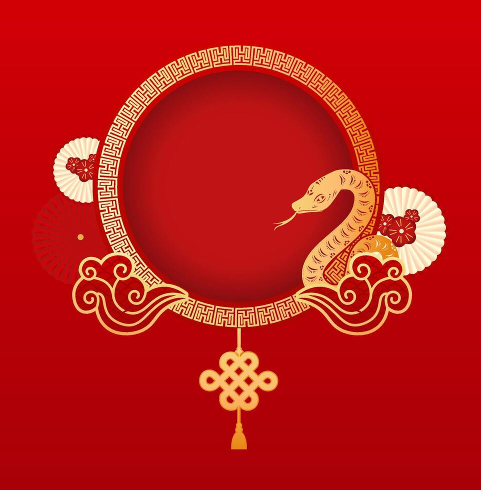 Chinese new year background with snake and fan vector