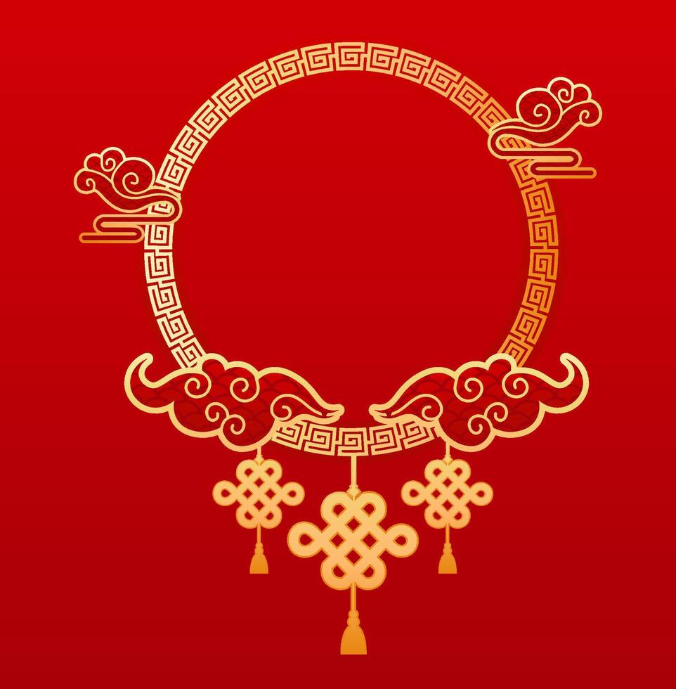 Chinese new year greeting card with a round frame and clouds vector
