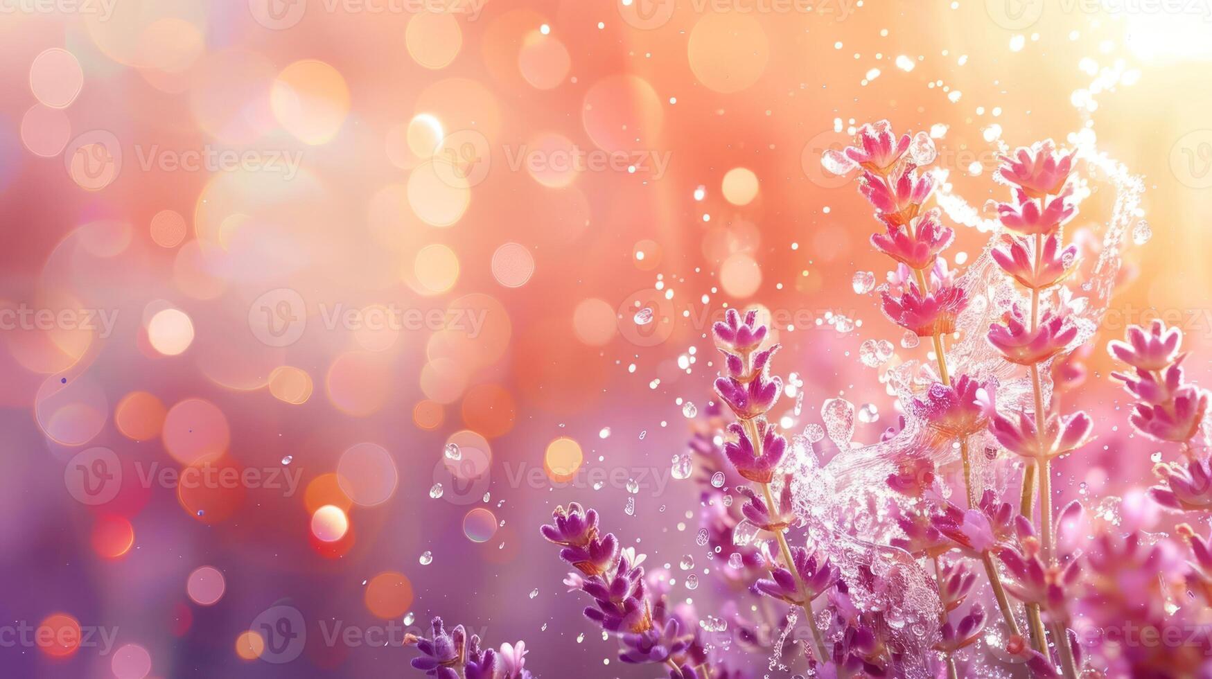 A close-up of lavender flowers with a dreamy, colorful bokeh background. photo