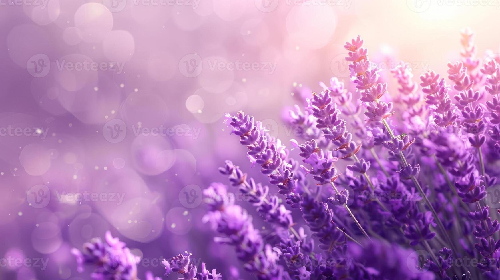 A serene lavender field with soft bokeh and light, evoking tranquility and beauty. photo