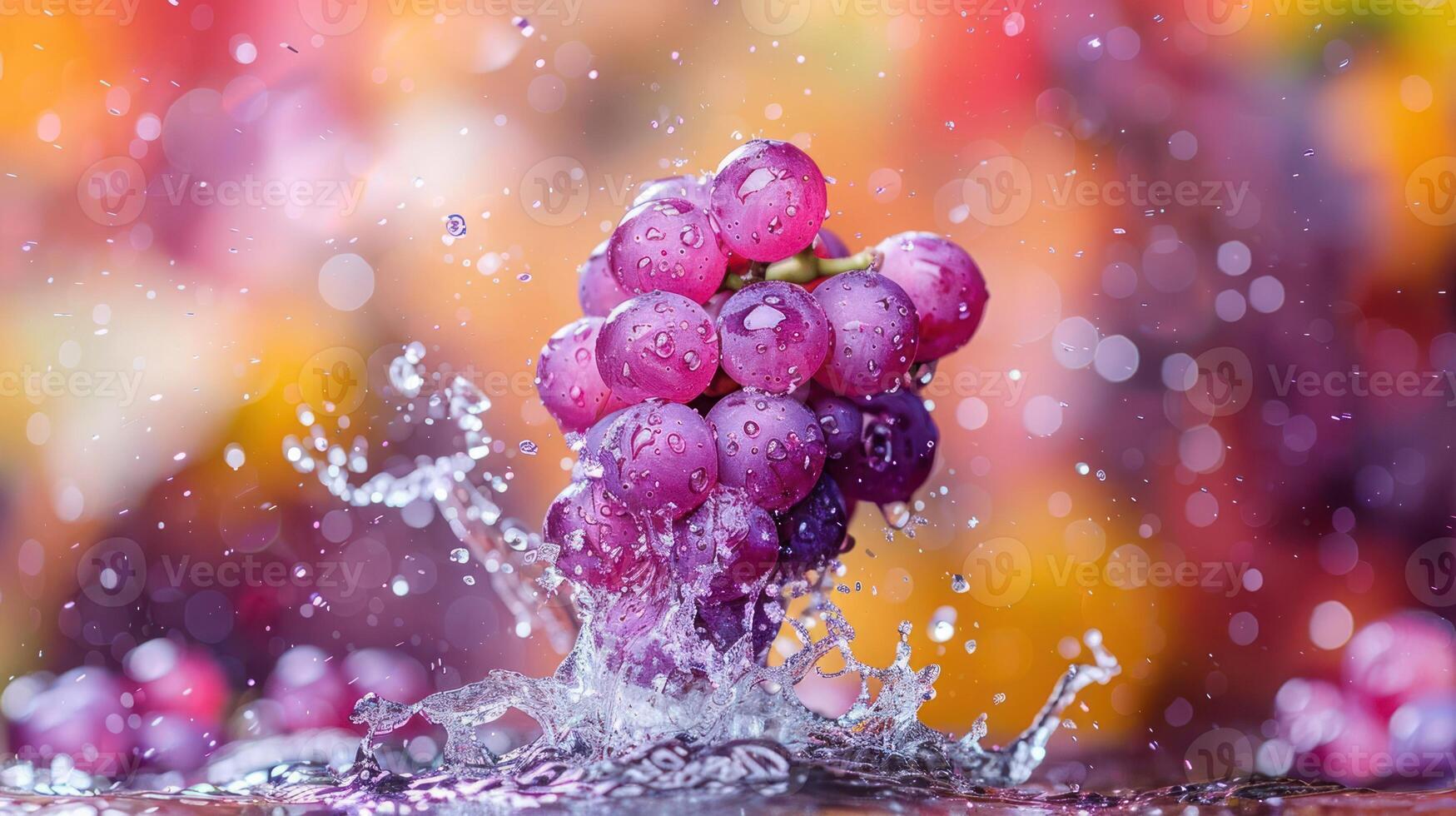 A cluster of grapes splashes into water, creating a vibrant and refreshing scene. photo