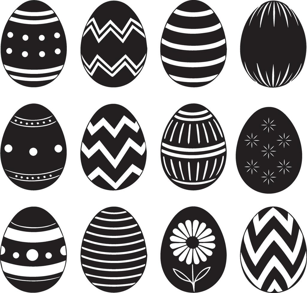 easter eggs sets black and white illustration vector