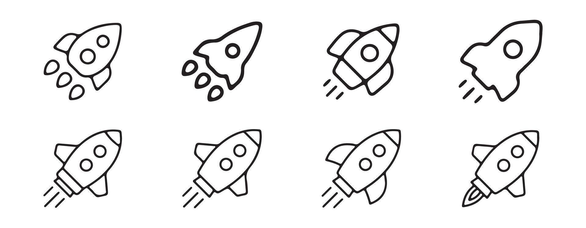Line art rocket icon set illustration EPS 10 vector