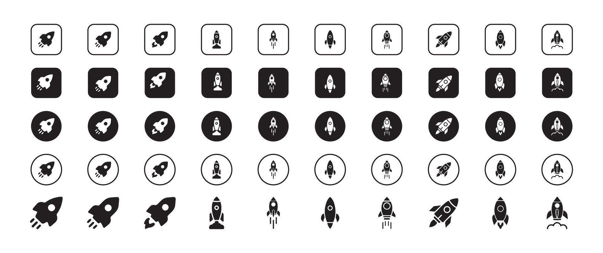 Big black rocket icon set. Rocket symbol collection illustration EPS 10 vector