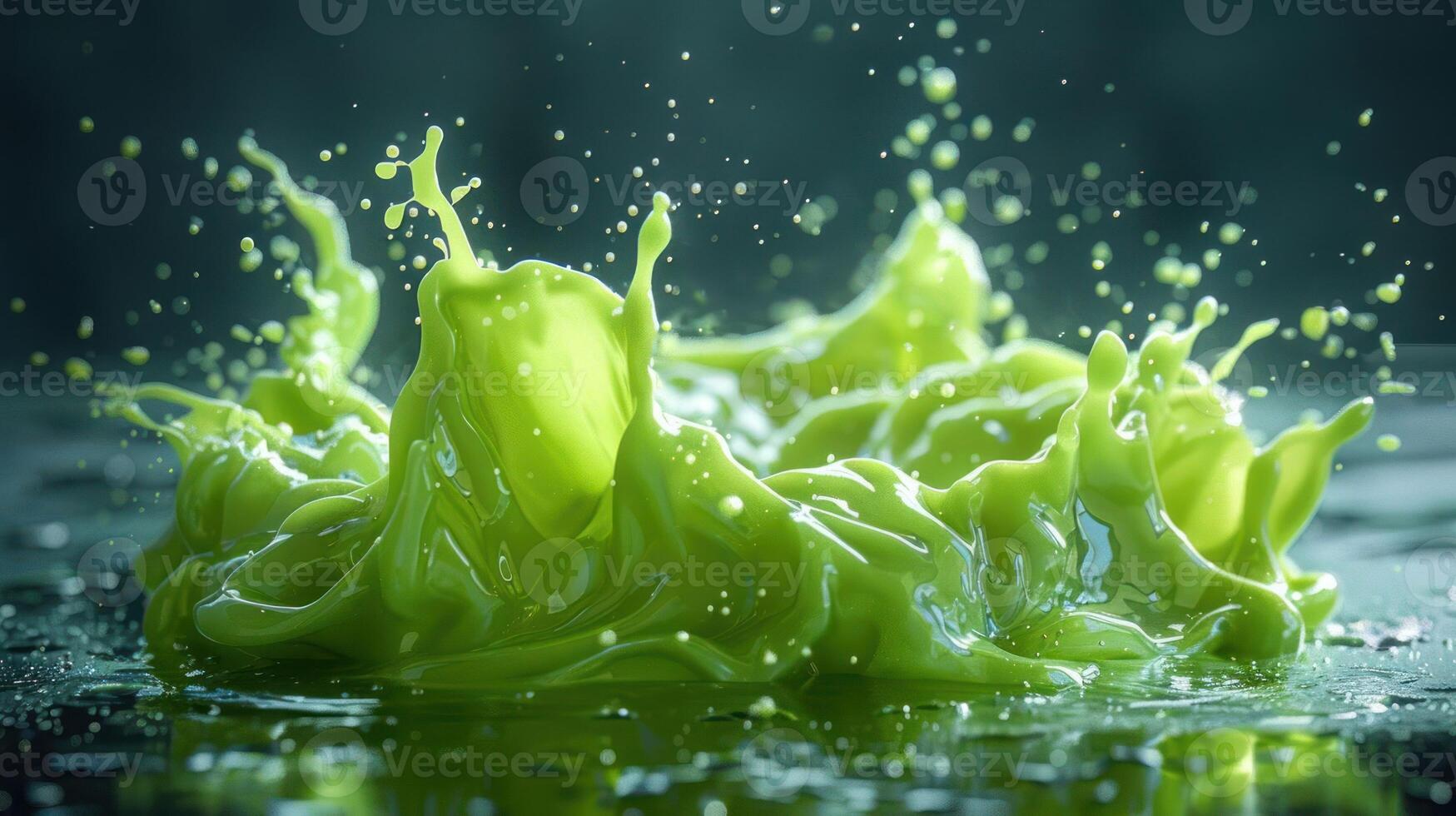 Vibrant green liquid splash creating dynamic motion and visual interest. photo