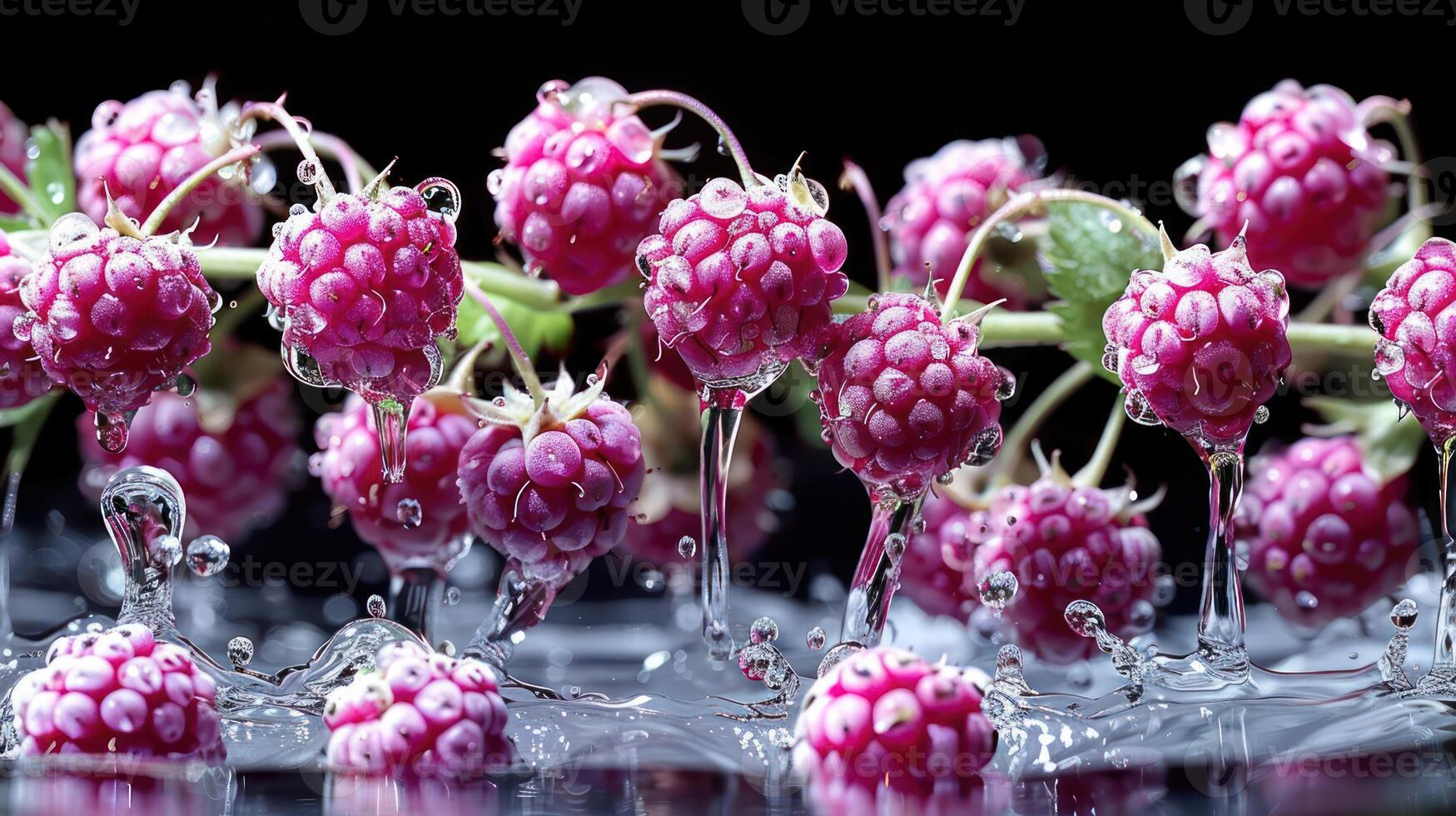 Close-up of fresh raspberries with water droplets, highlighting their texture and freshness. photo
