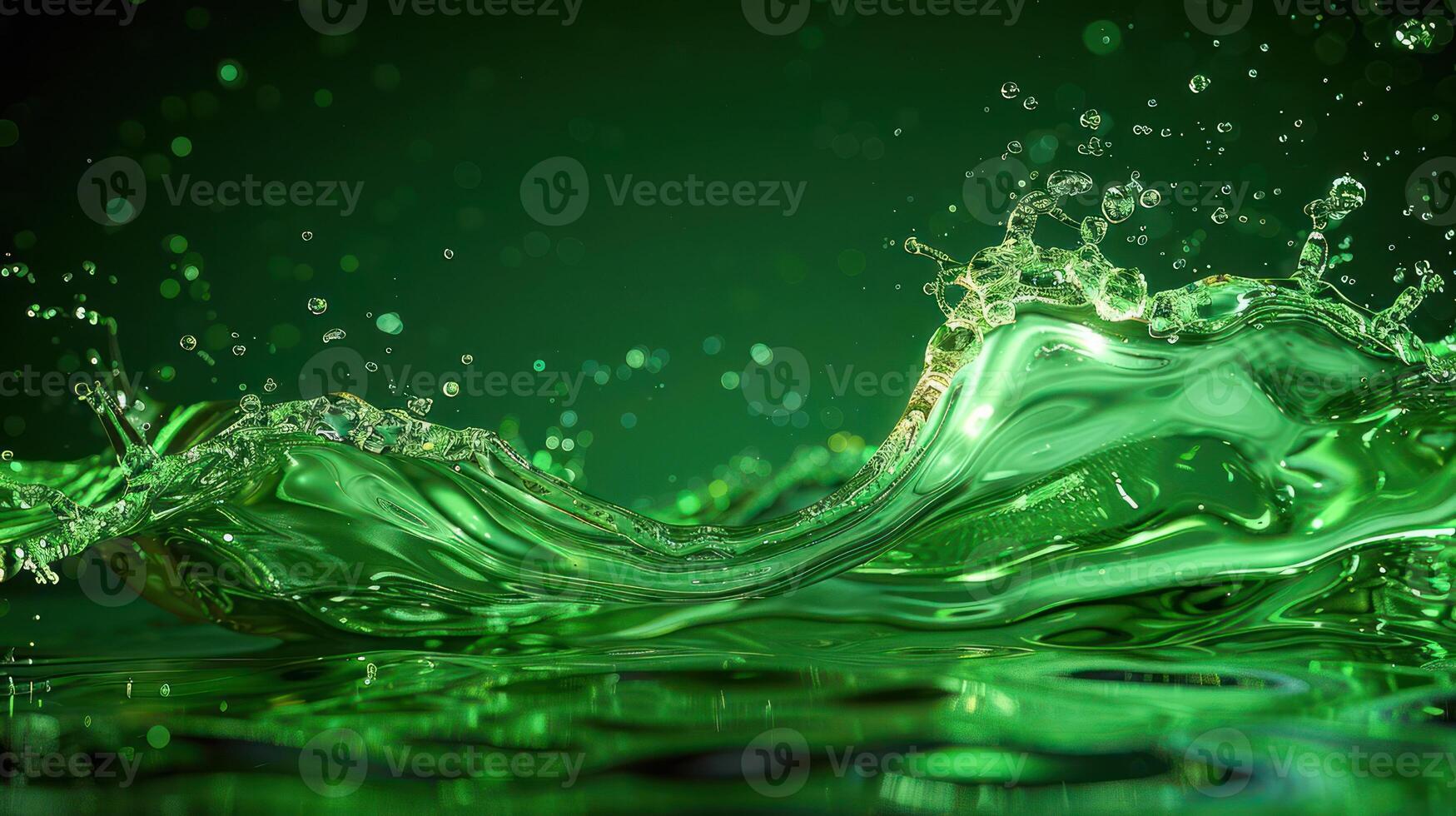 A dynamic splash of green liquid, capturing motion and fluidity in a vibrant setting. photo