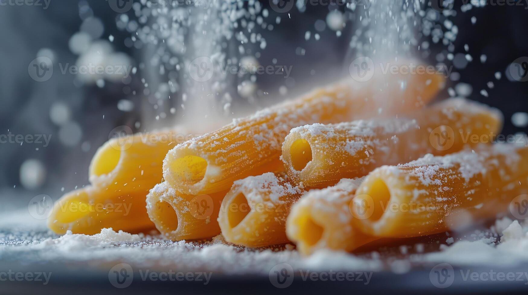A close-up of uncooked pasta sprinkled with flour, highlighting culinary preparation. photo