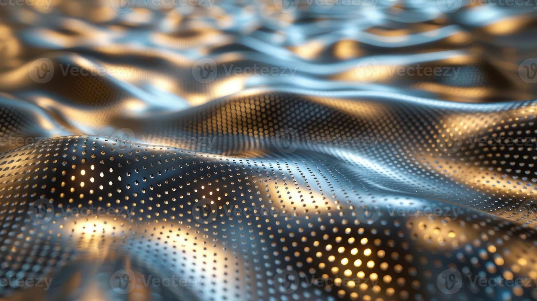 Abstract metallic surface with perforations and reflective lighting. photo