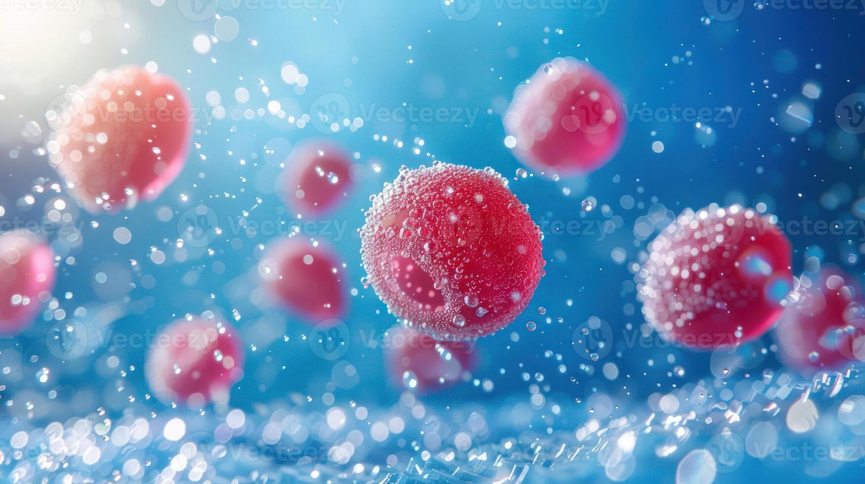 Abstract representation of red blood cells in a dynamic, watery environment. photo