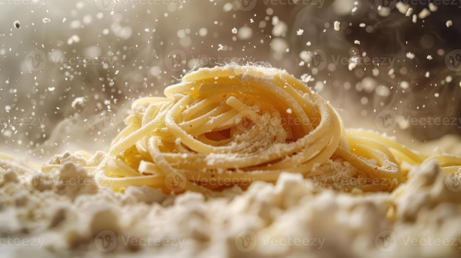 A close-up of spaghetti with flour, highlighting a culinary scene. photo