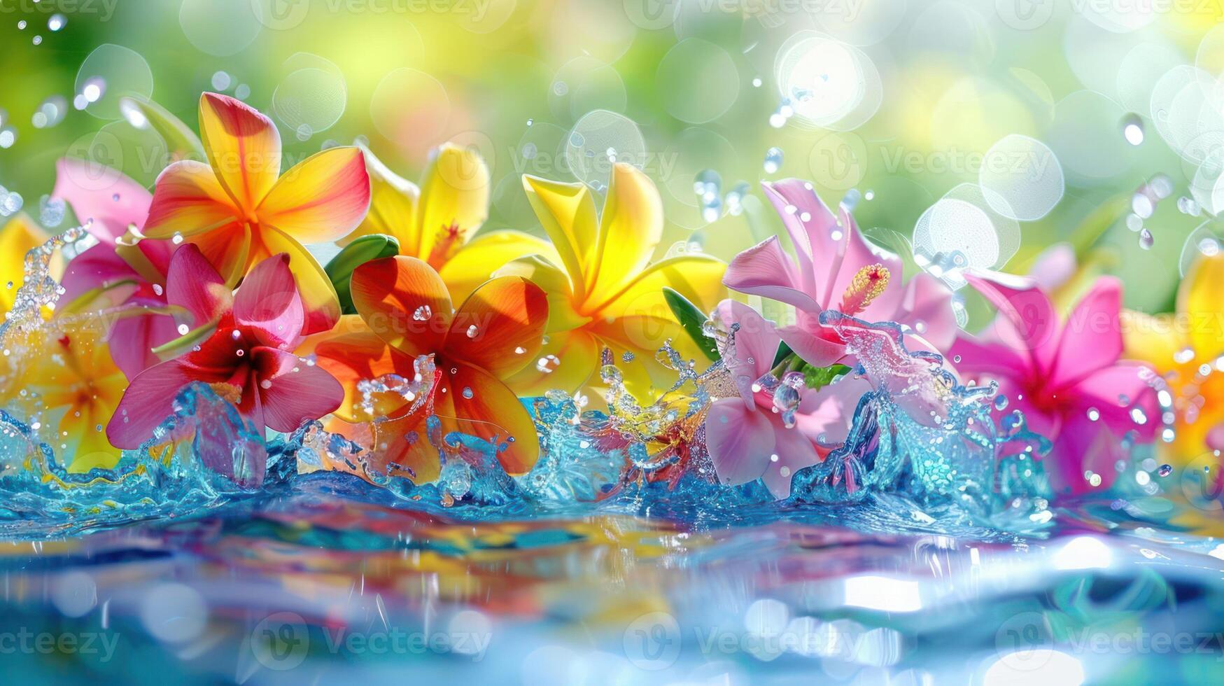 Vibrant flowers in water, creating a serene and refreshing atmosphere. photo