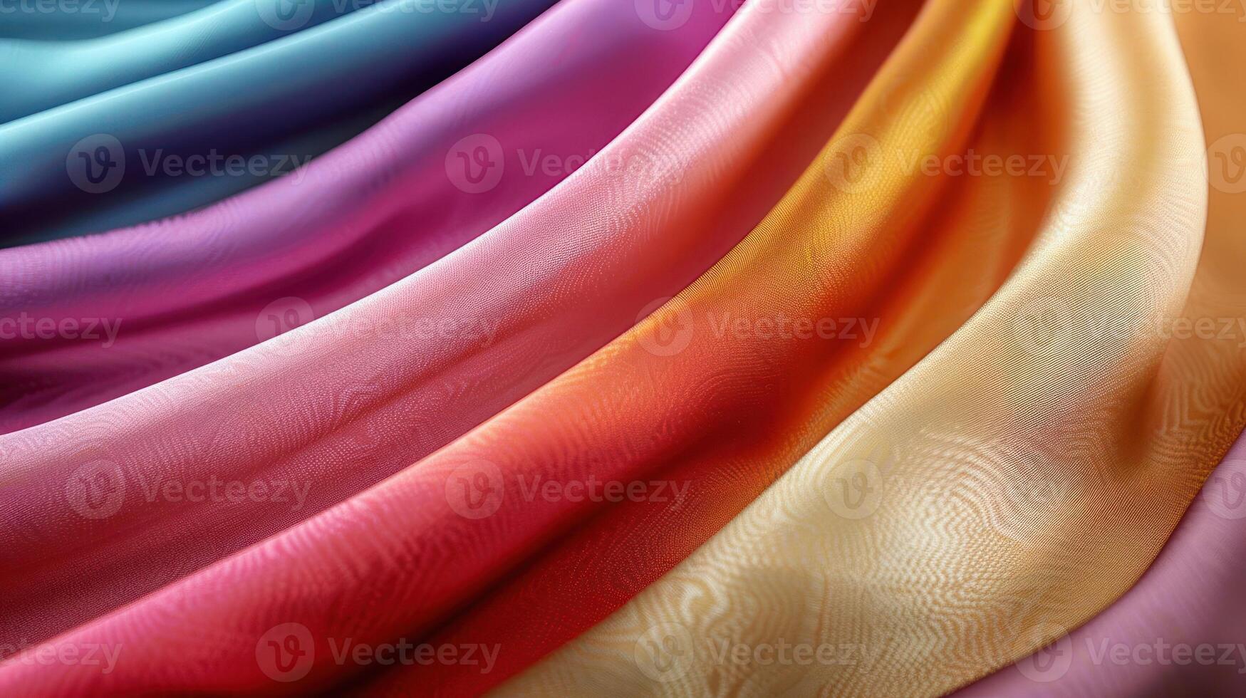 A close-up of flowing, colorful silk fabric showcasing smooth textures and gradients. photo