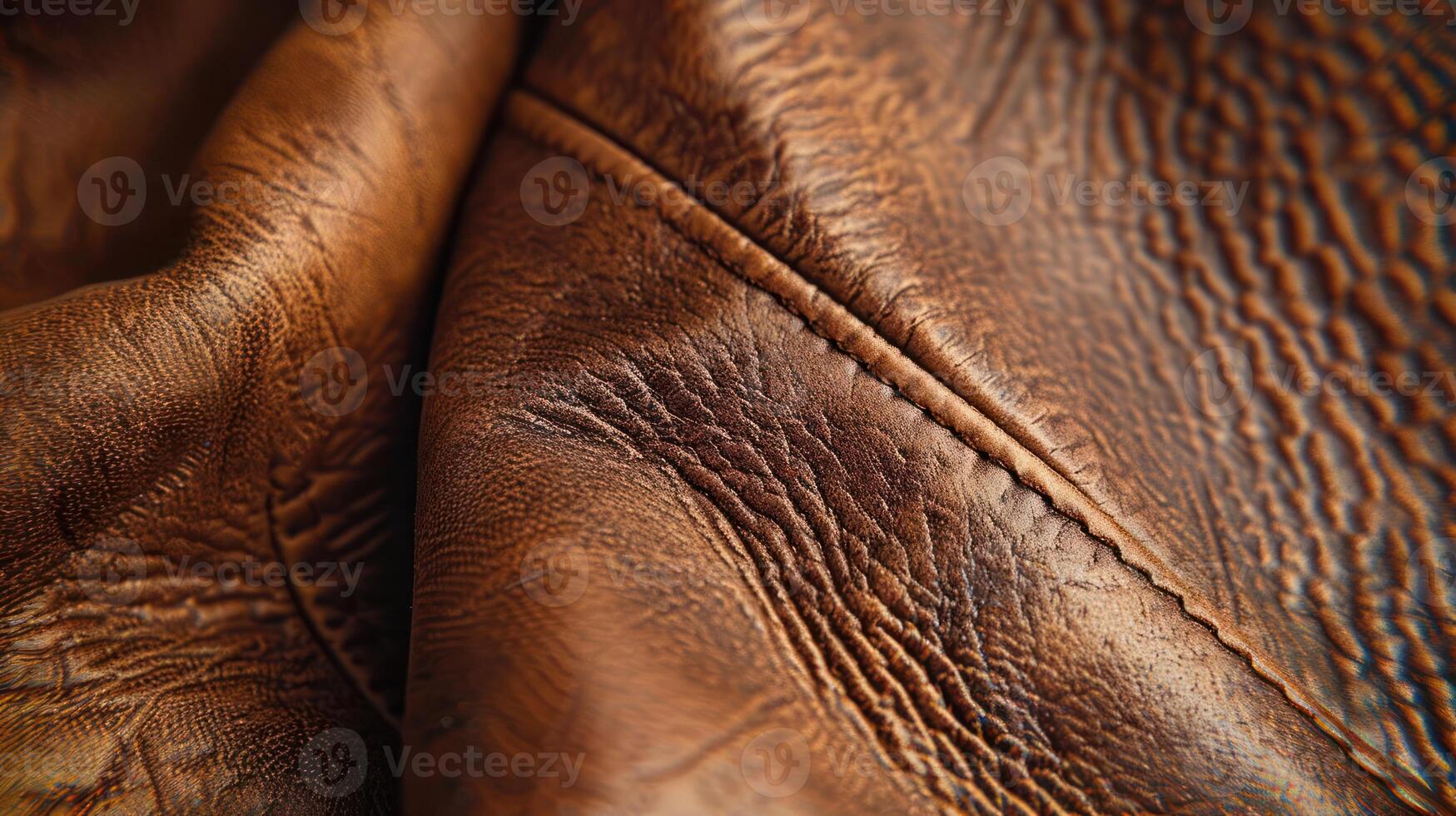Close-up of textured brown leather showcasing intricate details and stitching. photo