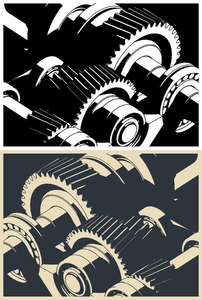 Gears mechanisms close-up illustrations vector