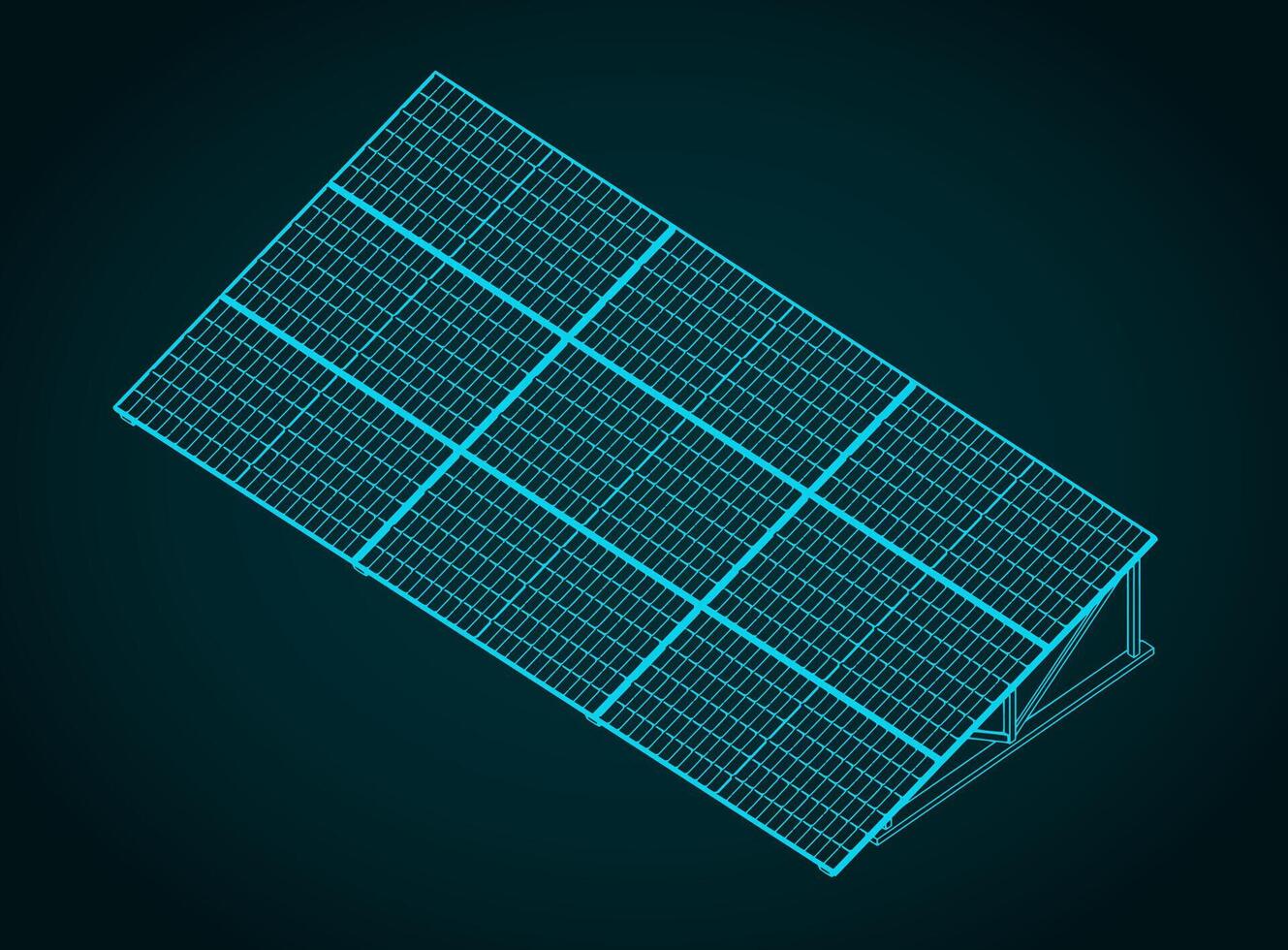 Stationary solar panels isometric blueprint vector