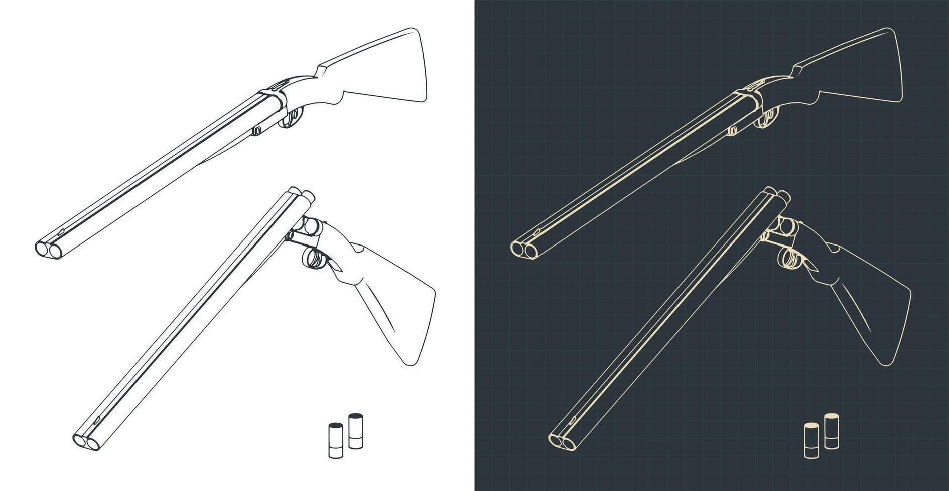 Double-barreled hunting shotgun blueprints vector