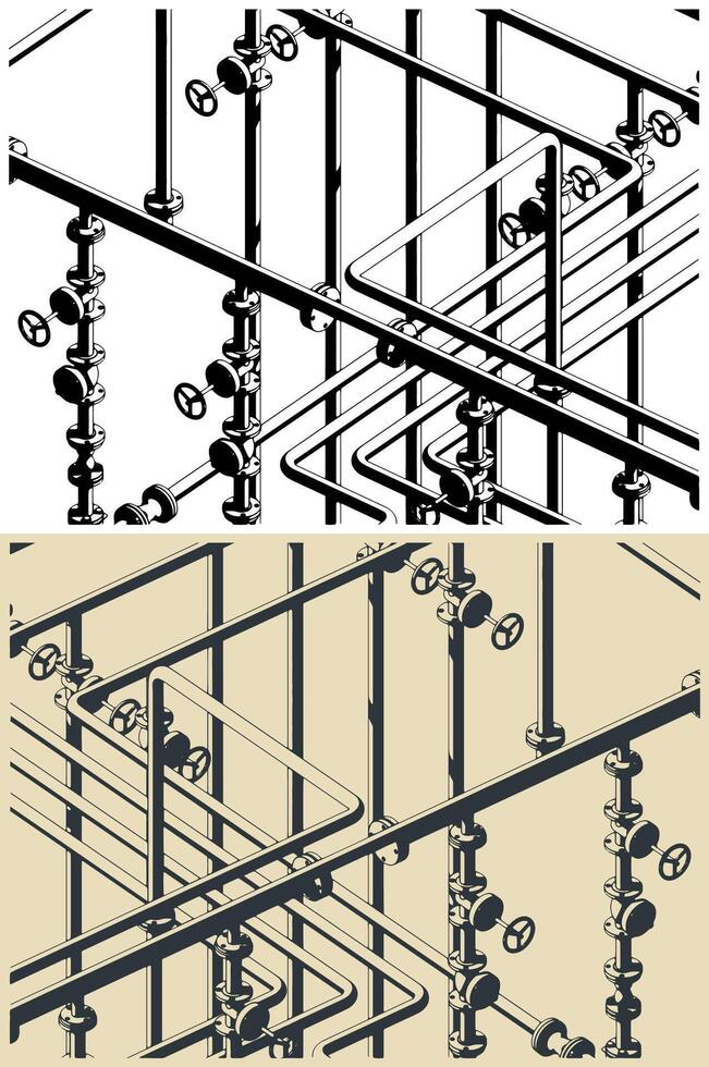 Industrial pipes and valves illustrations vector