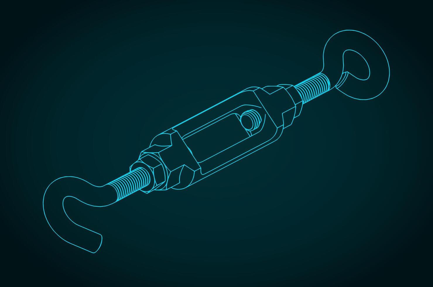 Turnbuckle isometric blueprint vector