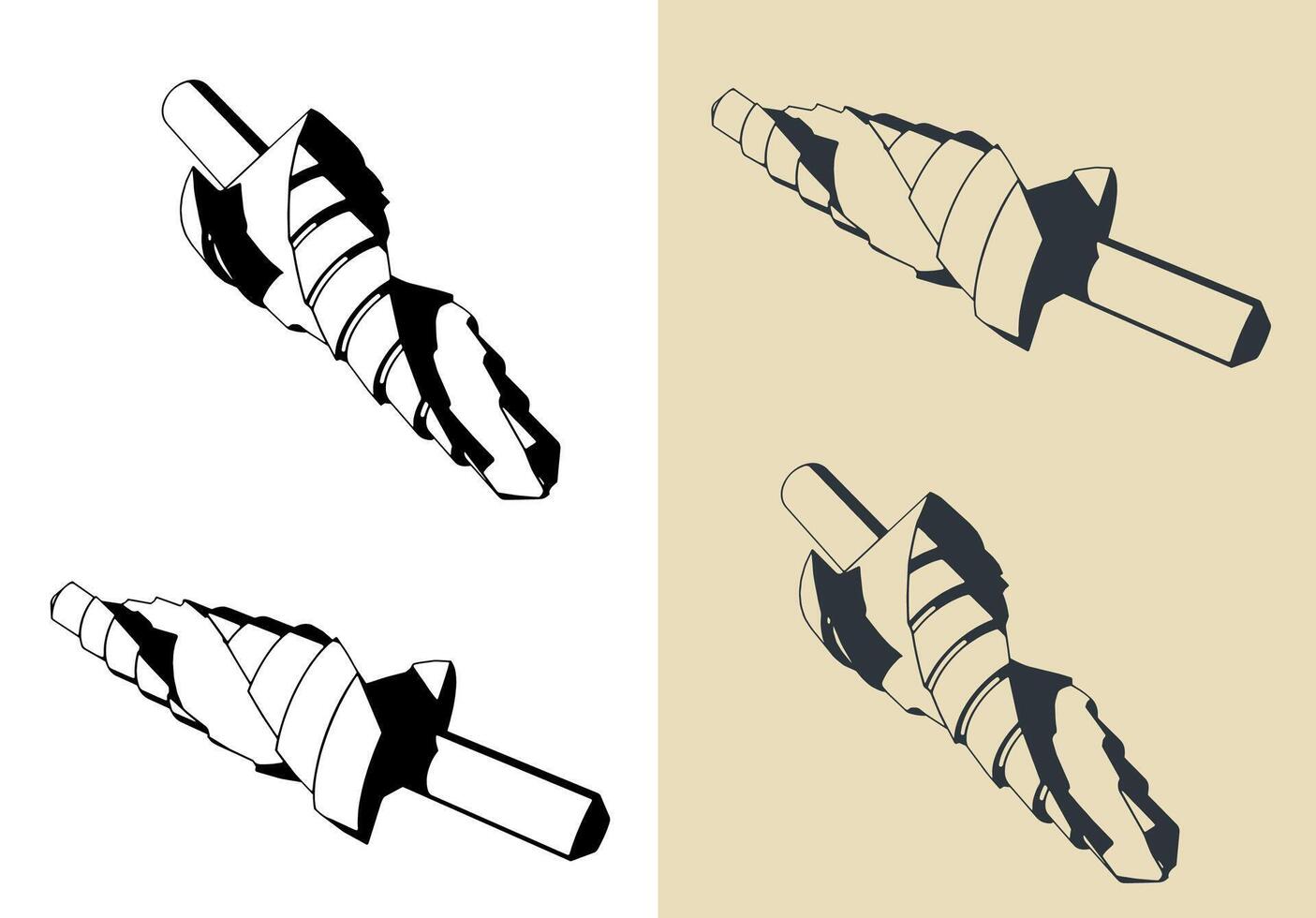 Stepped drill bit illustrations vector