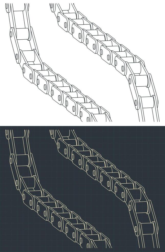 Conveyor chain isometric blueprints vector