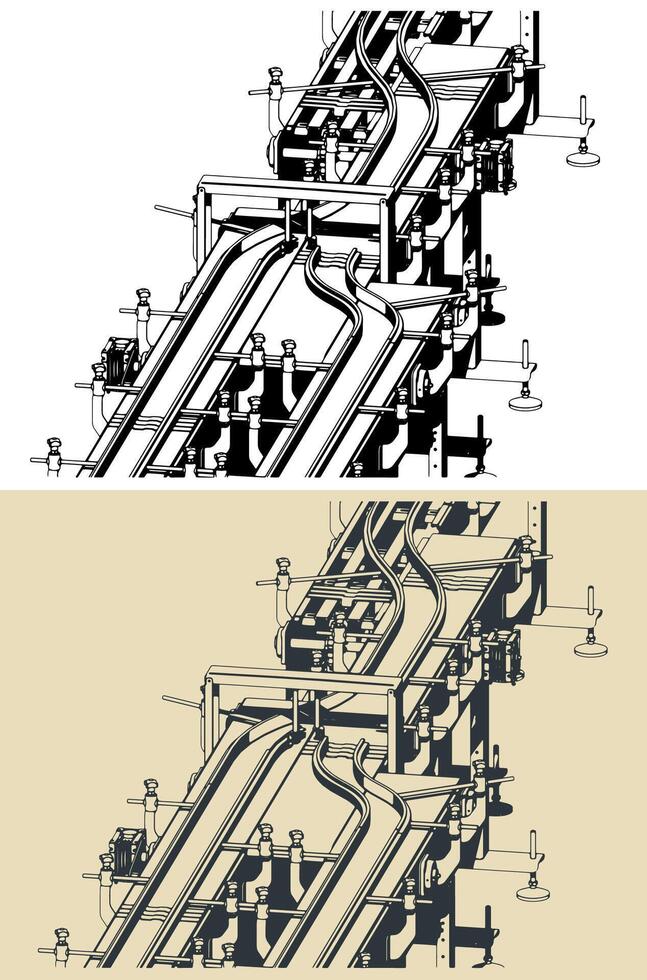 Conveyor production line close-up illustrations vector