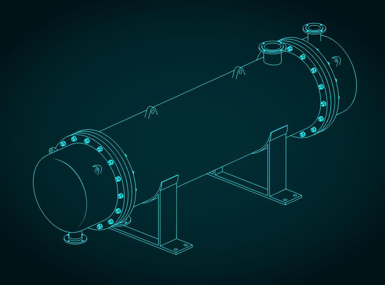 Shell and tube heat exchanger isometric blueprint vector