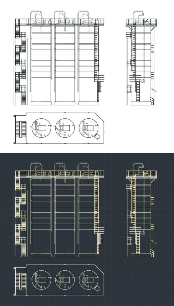 Silo storage system blueprints vector