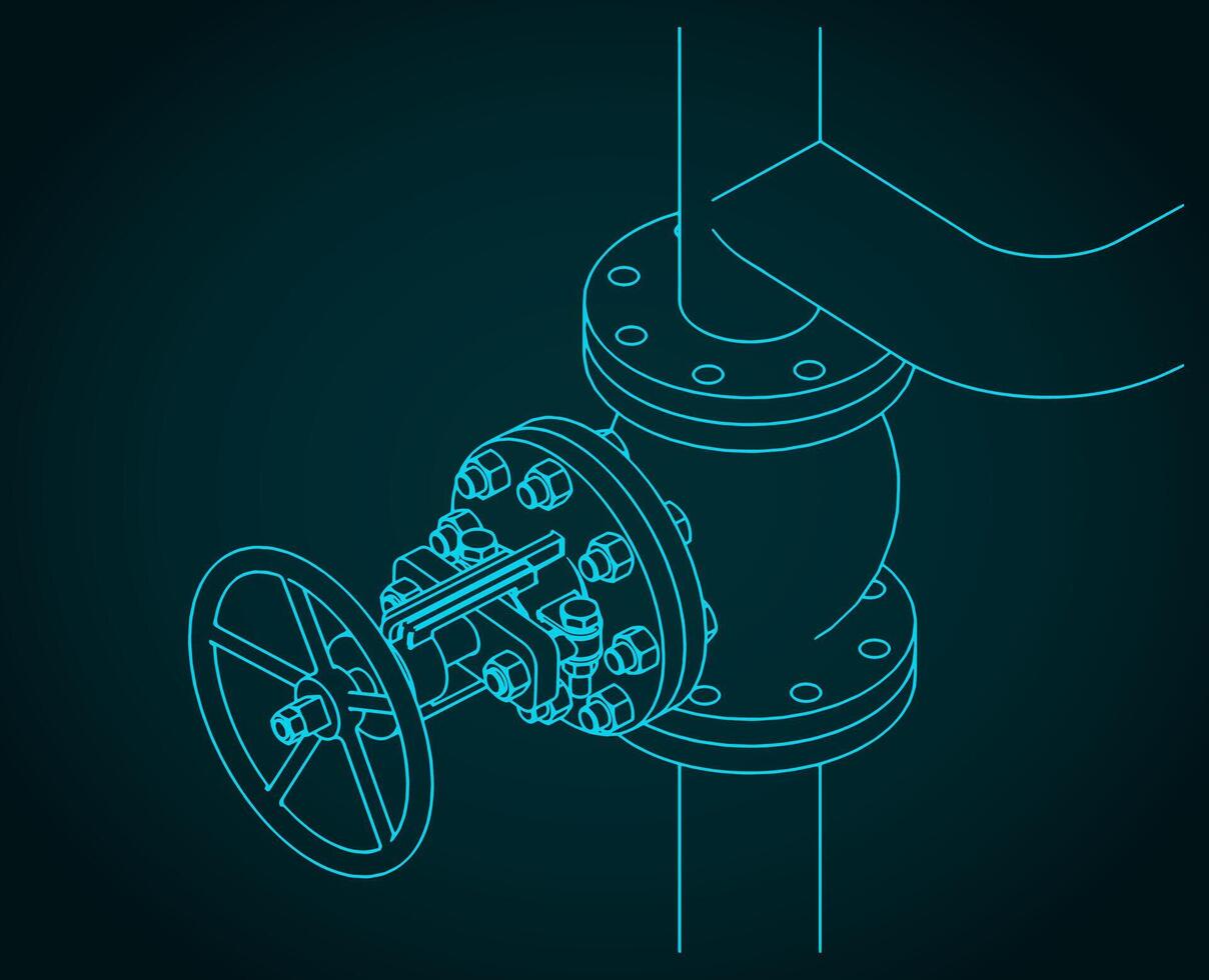 Steam globe valve isometric blueprint vector