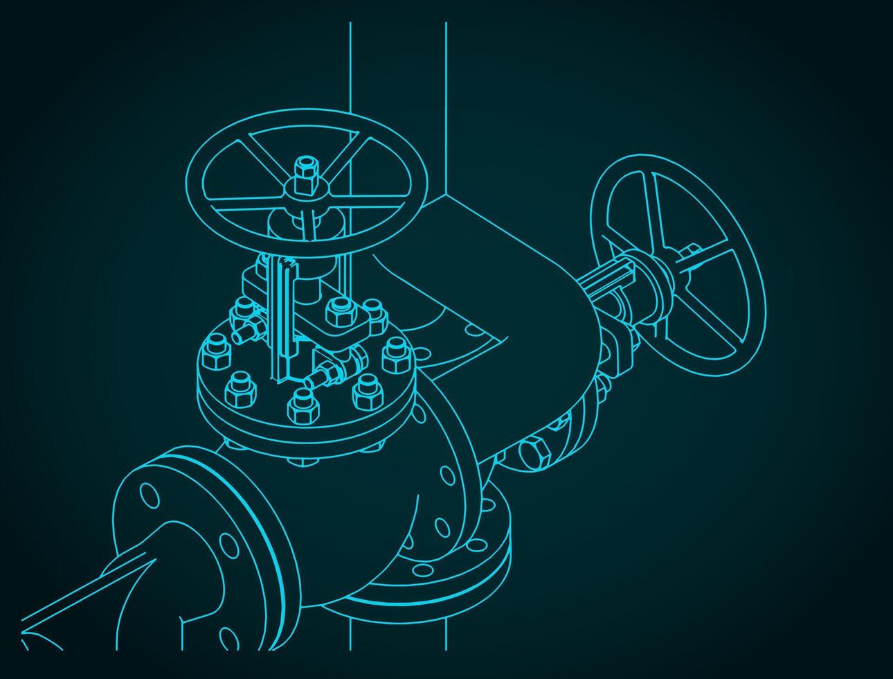 Globe valves isometric blueprint vector