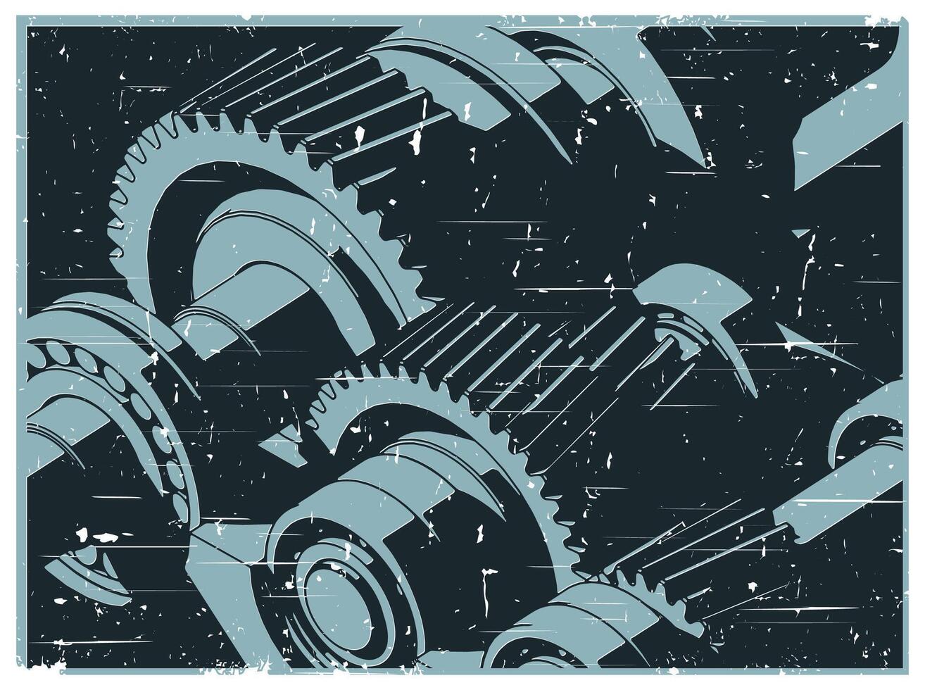 Gears mechanisms close-up retro poster vector