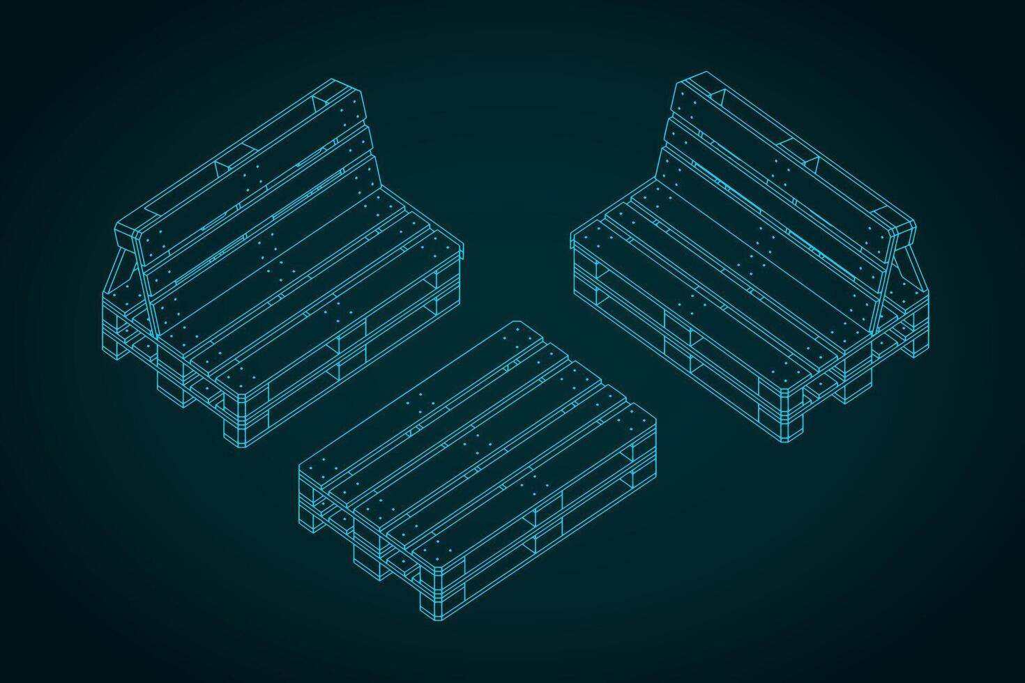 Pallet furniture isometric drawings vector