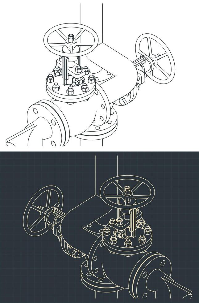 Globe valves isometric blueprints vector