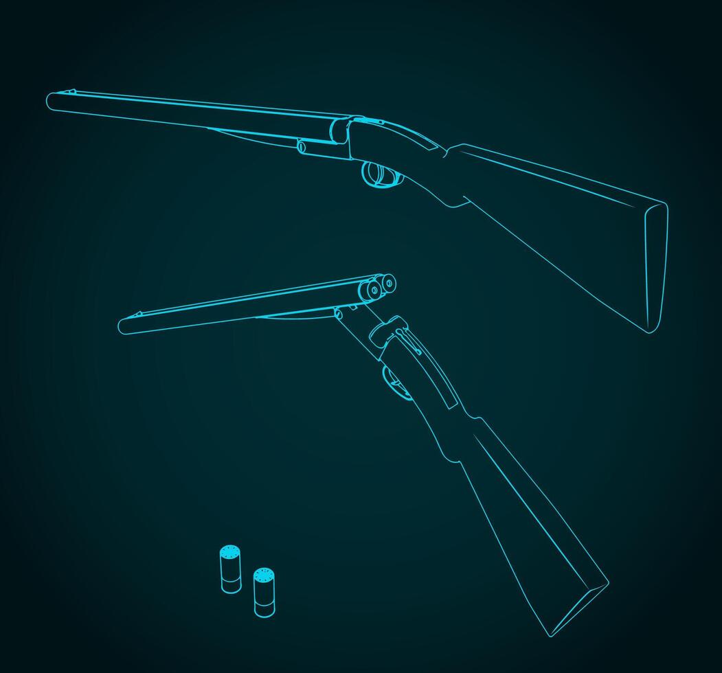 Double barrel shotgun drawings vector