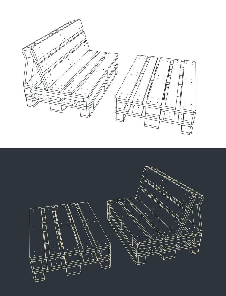 Pallet furniture sketches vector