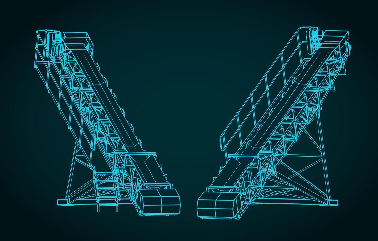 Mine conveyor isometric blueprints vector