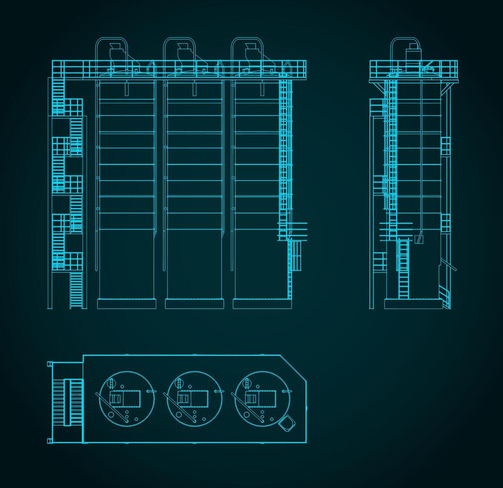 Silo storage system blueprints illustration vector