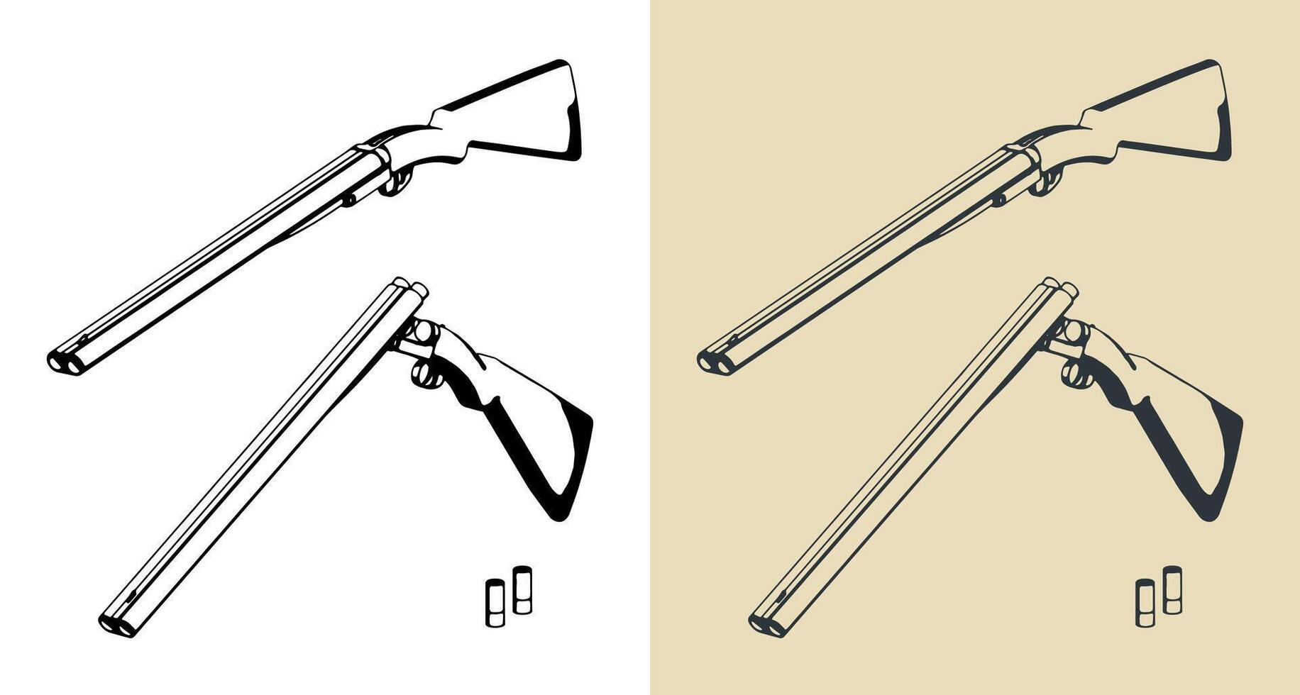 Double barrel shotgun illustrations vector