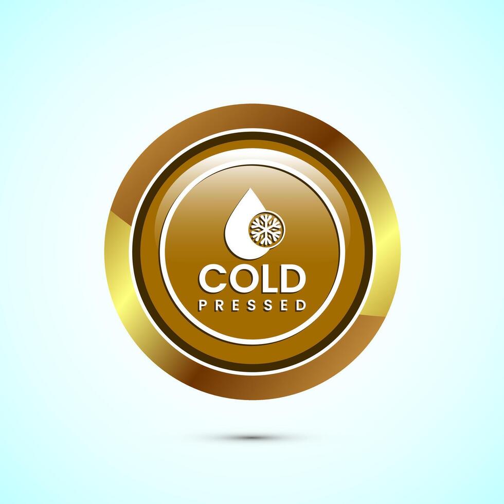 Cold pressed icon design illustration. Cold pressed label badge logo design template, Gold color round button design vector