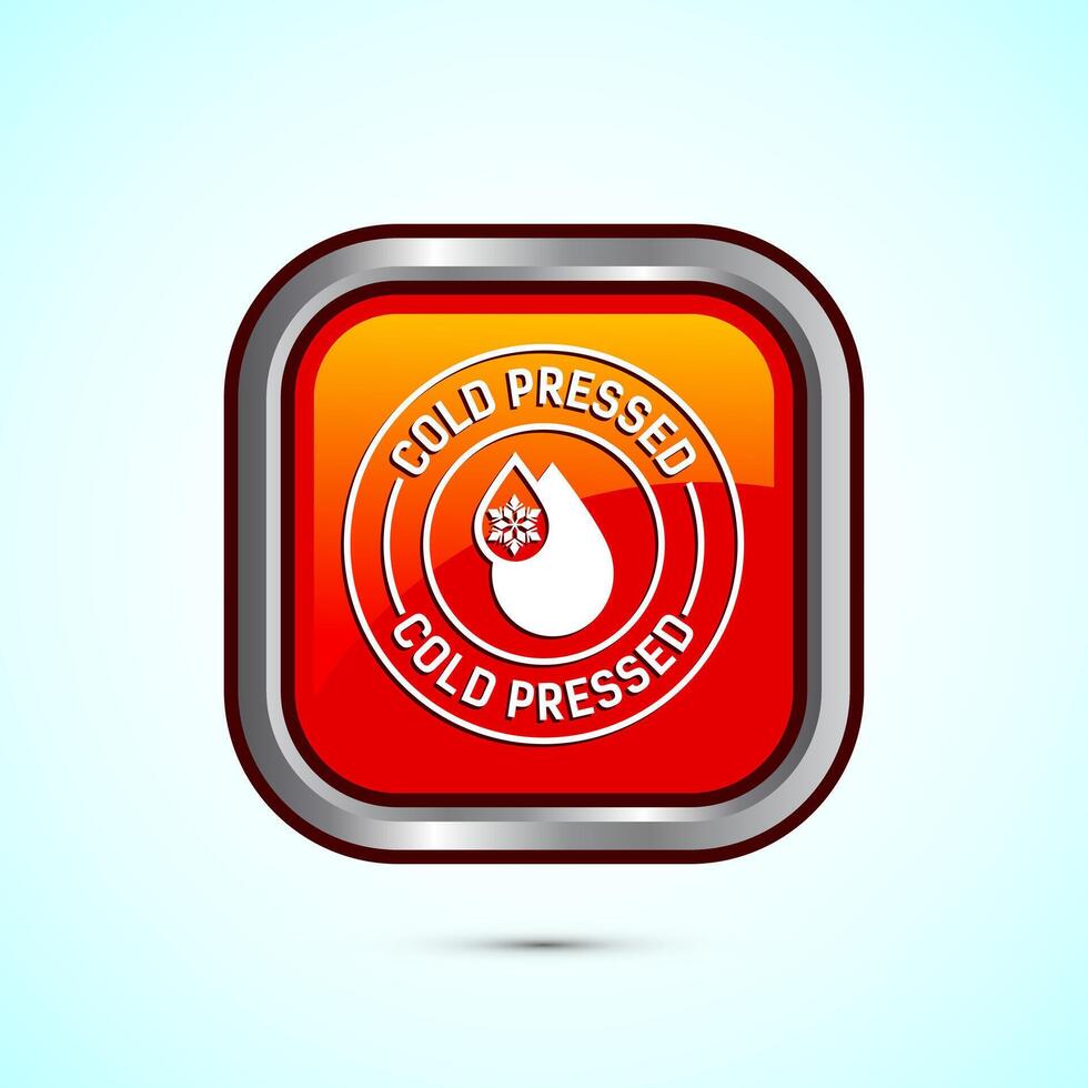Cold pressed icon design illustration. Cold pressed label badge logo design template, Orange color square button design vector