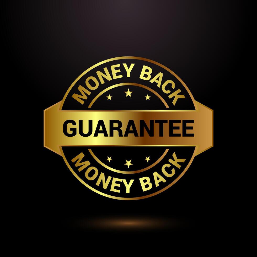 Money back guarantee icon illustration. Money back guarantee badge, gold color style vector