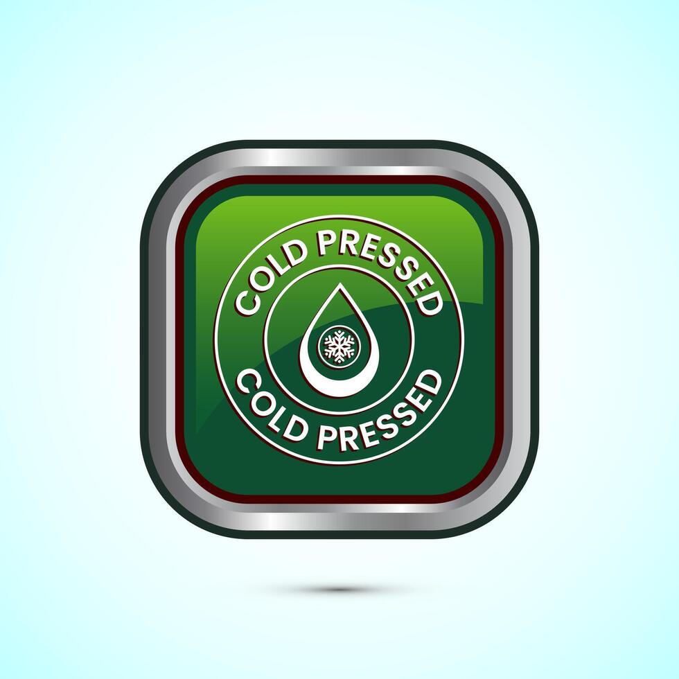 Cold pressed icon design illustration. Cold pressed label badge logo design template, Green color square button design vector