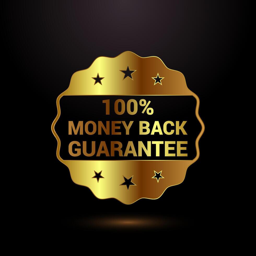 Money back guarantee icon. Money back guarantee badge and label, gold color style vector